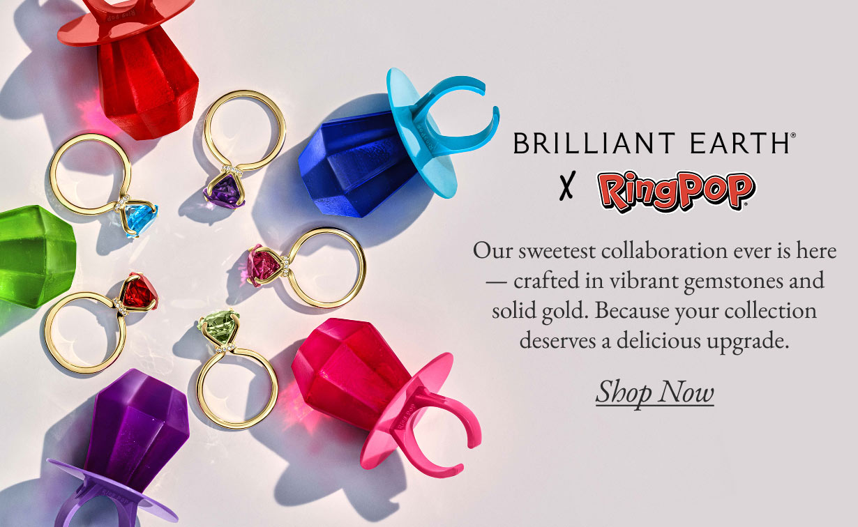 Gemstone cocktail rings featured from the Brilliant Earth x Ring Pop collaboration.