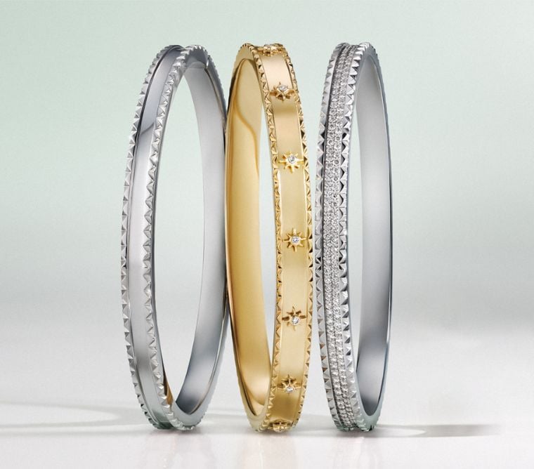 Assortment of diamond, bangle bracelets.