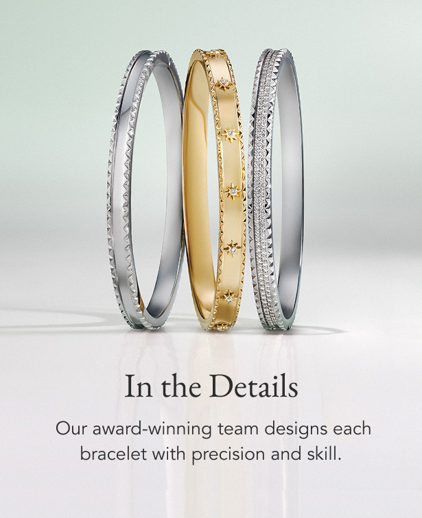 Personalized diamond bangle bracelets.