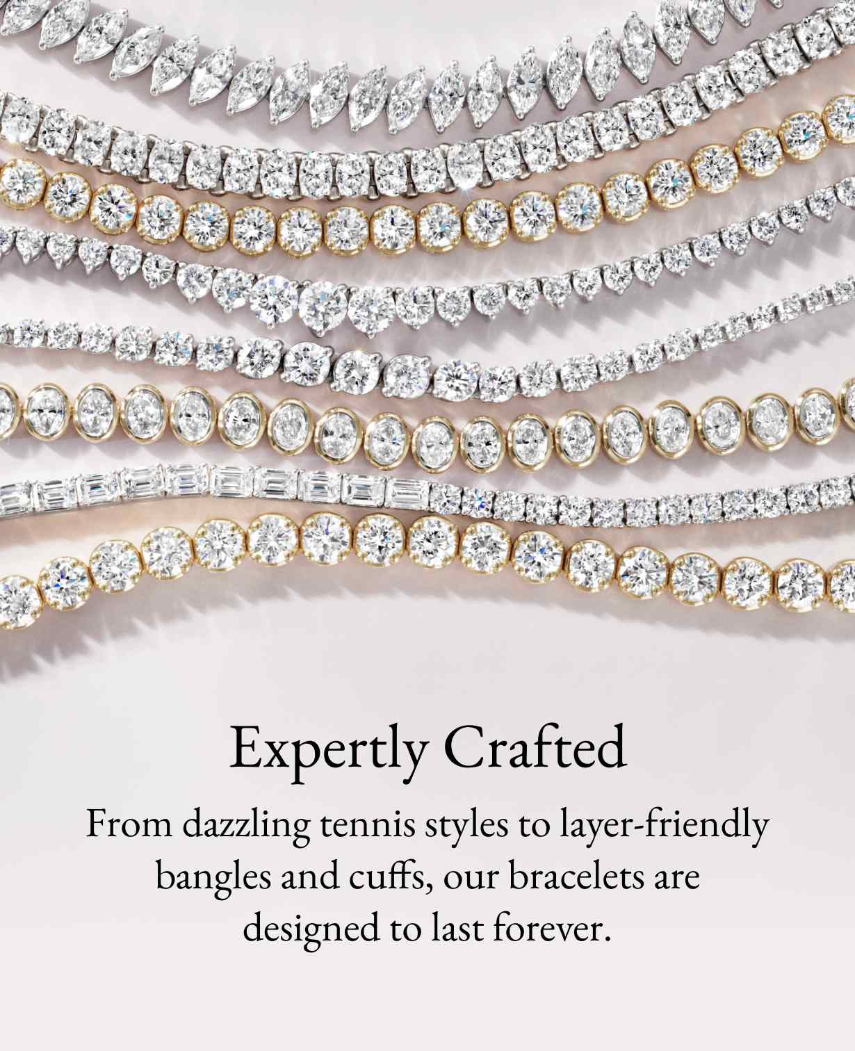 Assortment of diamond tennis bracelets.