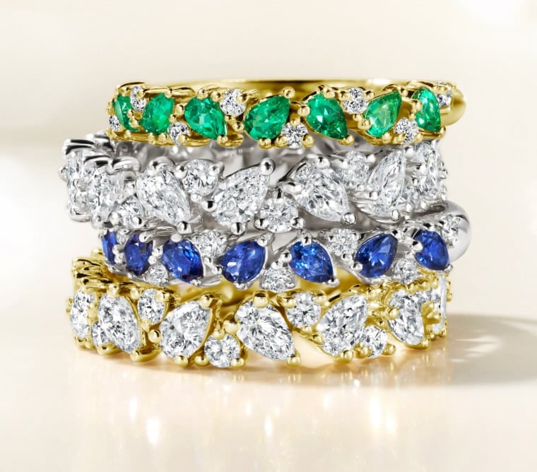 Stack of Gemstone and Diamond Wedding Rings
