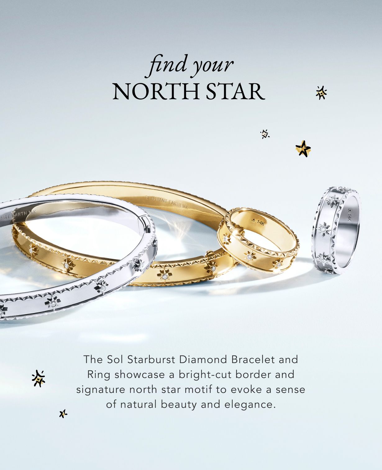 North Star bangles and rings from Brilliant Earth's Sol Collection.