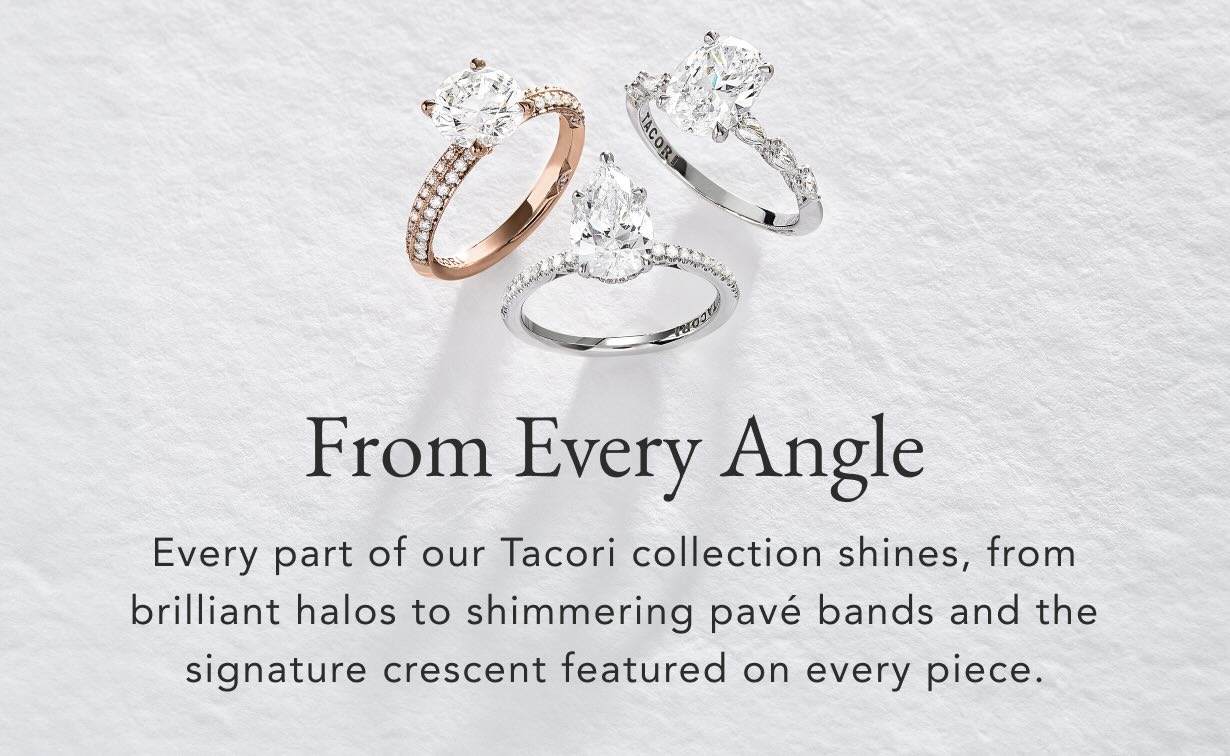 Diamond engagement rings in white and rose gold..