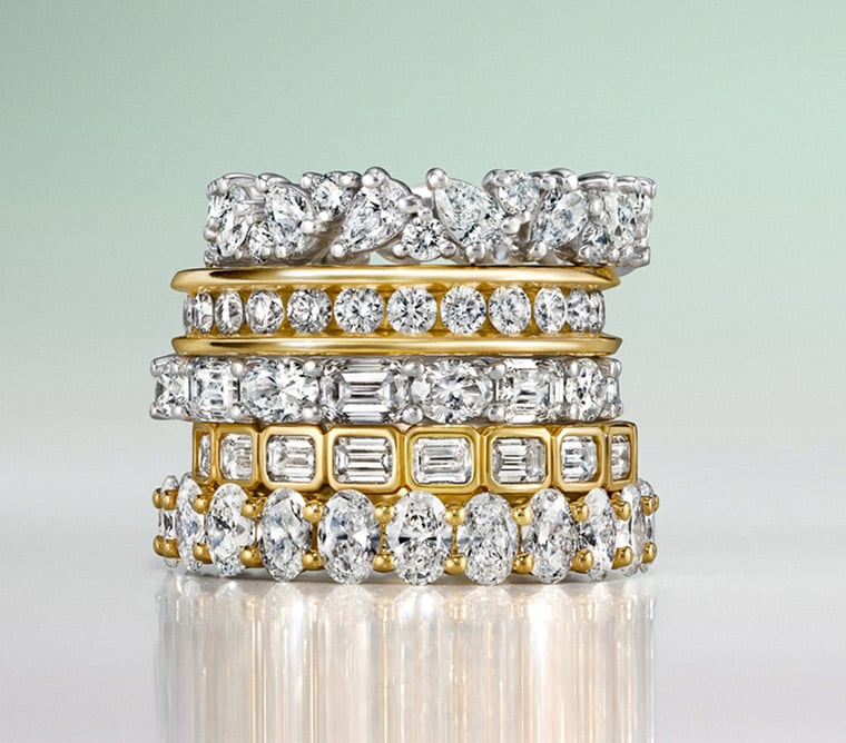 Stack of diamond wedding rings