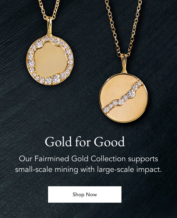 Variety of three yellow gold ethically-sourced necklaces.