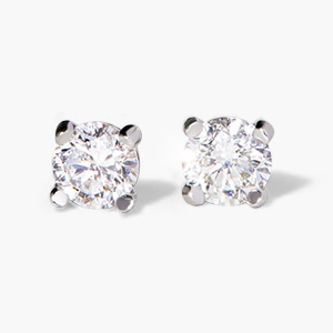 18K White Gold Claw Prong Round Diamond Stud Earrings