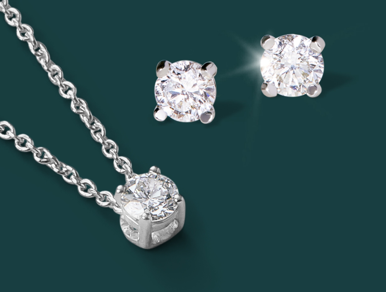 Diamond necklace and lab diamond studs.