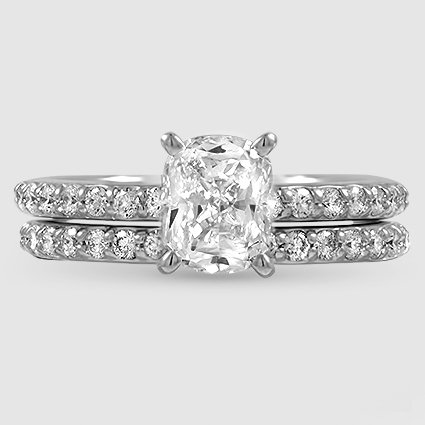 18K White Gold petite shared prong bridal set 