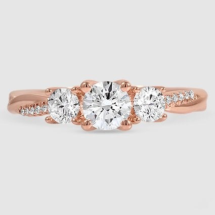 14K Rose Gold petite twisted vine three stone 