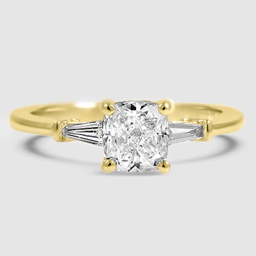 18K Yellow Gold tapered baguette three stone 