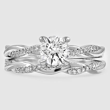 18K White Gold petite twisted vine diamond bridal set 