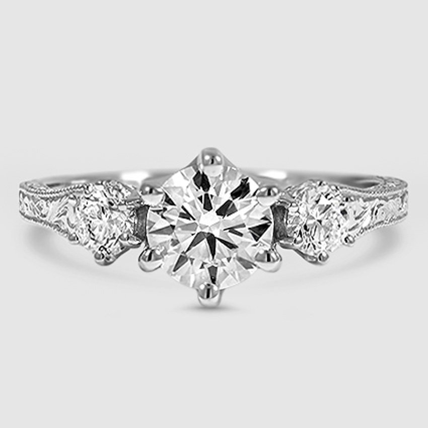 18K White Gold hudson engraved three stone 