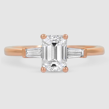 14K Rose Gold tapered baguette three stone 