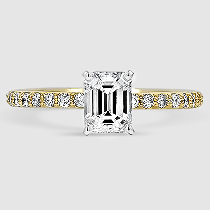 18K Yellow Gold petite shared prong half coverage 