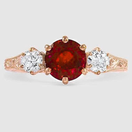 14K Rose Gold hudson engraved three stone 