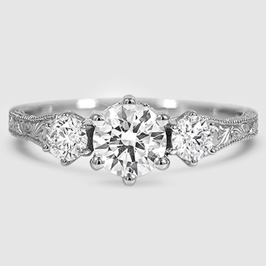 18K White Gold hudson engraved three stone 