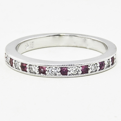 18K White Gold Pavé Milgrain Diamond and Pink Sapphire Ring