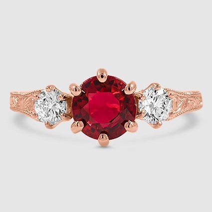 14K Rose Gold hudson engraved three stone 