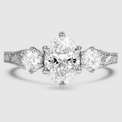 18K White Gold hudson engraved three stone 