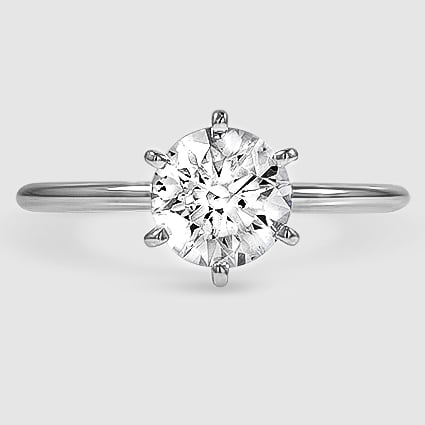 18K White Gold six-prong petite comfort fit 1.5mm solitaire 