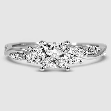 18K White Gold petite twisted vine three stone 