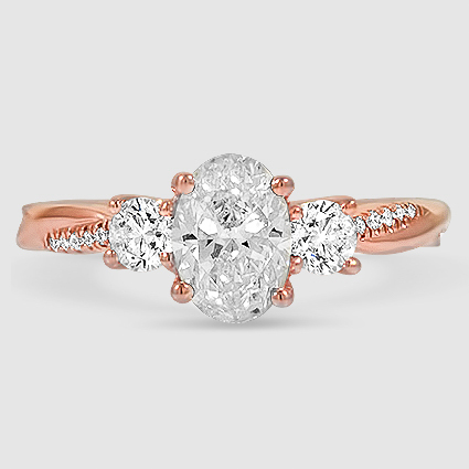 14K Rose Gold petite twisted vine three stone 