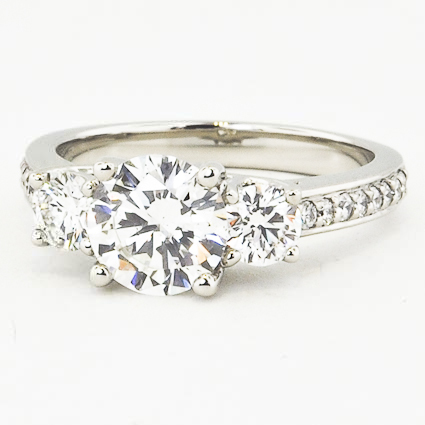 Platinum Three Stone Round Diamond Pavé Trellis Ring