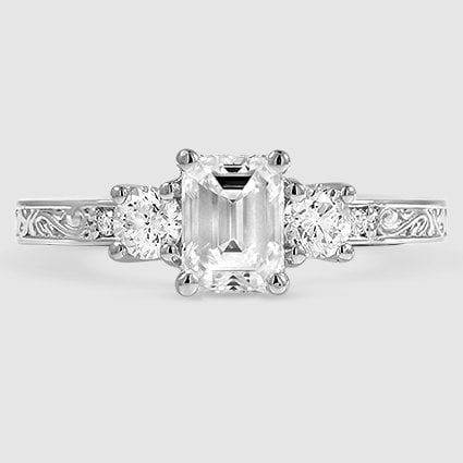 Platinum antique scroll engraved three stone 
