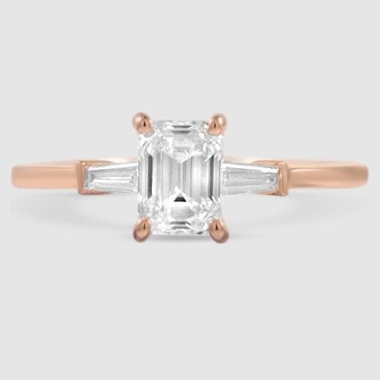14K Rose Gold tapered baguette three stone 