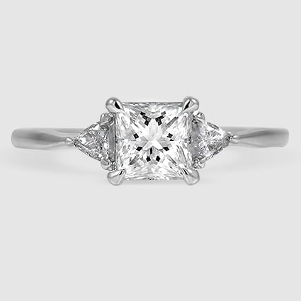 18K White Gold trillion cut three stone 