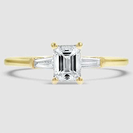 18K Yellow Gold tapered baguette three stone 
