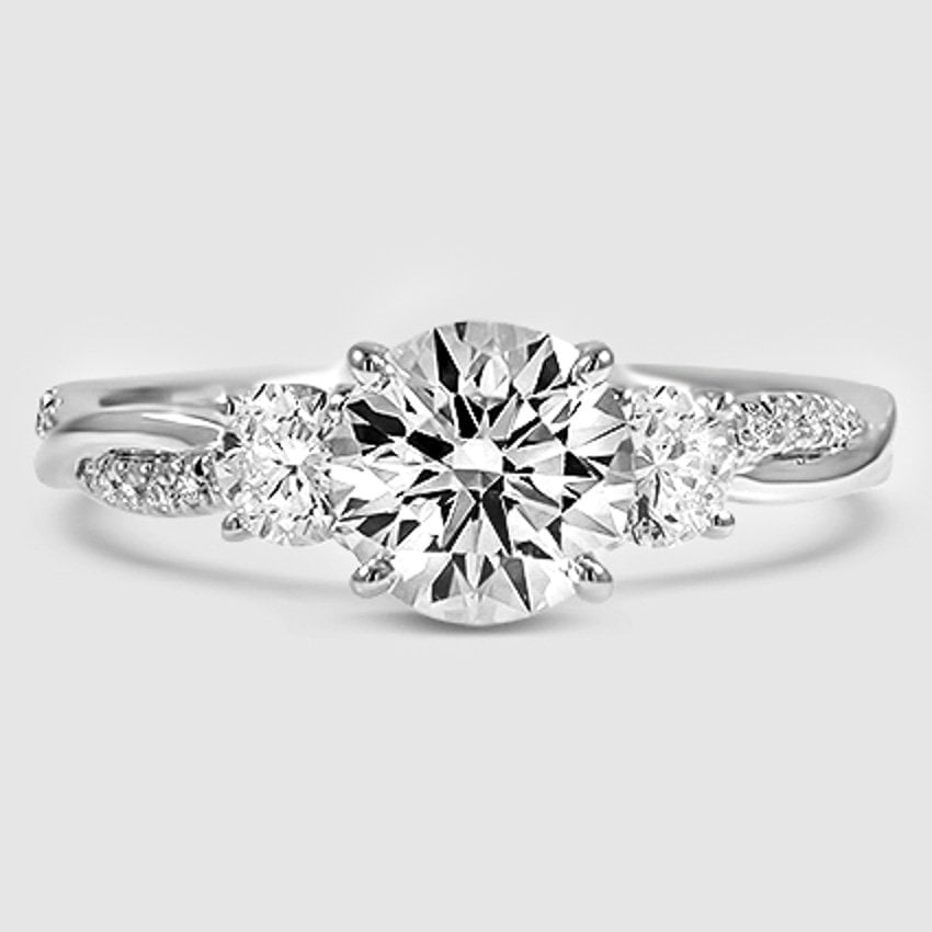 18K White Gold petite twisted vine three stone 