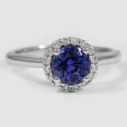 Sapphire Halo Diamond Ring (1/8 ct. tw.) in 18K White Gold