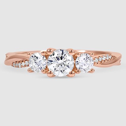 14K Rose Gold petite twisted vine three stone 