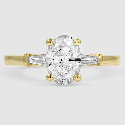 18K Yellow Gold tapered baguette three stone 
