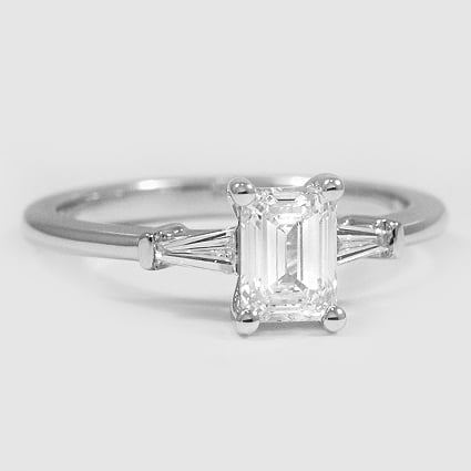 0.85 Carat Emerald Lab Created Diamond 18K White Gold Tapered Baguette Lab Diamond Engagement Ring