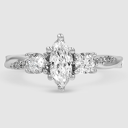18K White Gold petite twisted vine three stone 