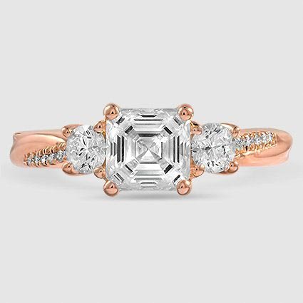 14K Rose Gold petite twisted vine three stone 