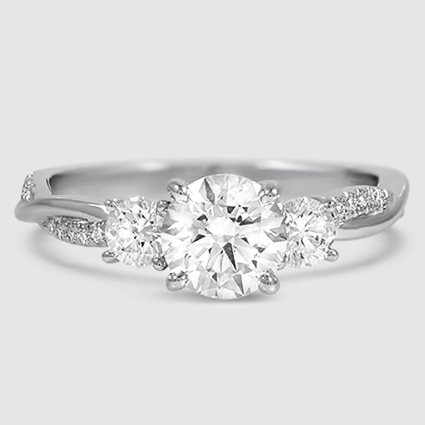 Platinum petite twisted vine three stone 
