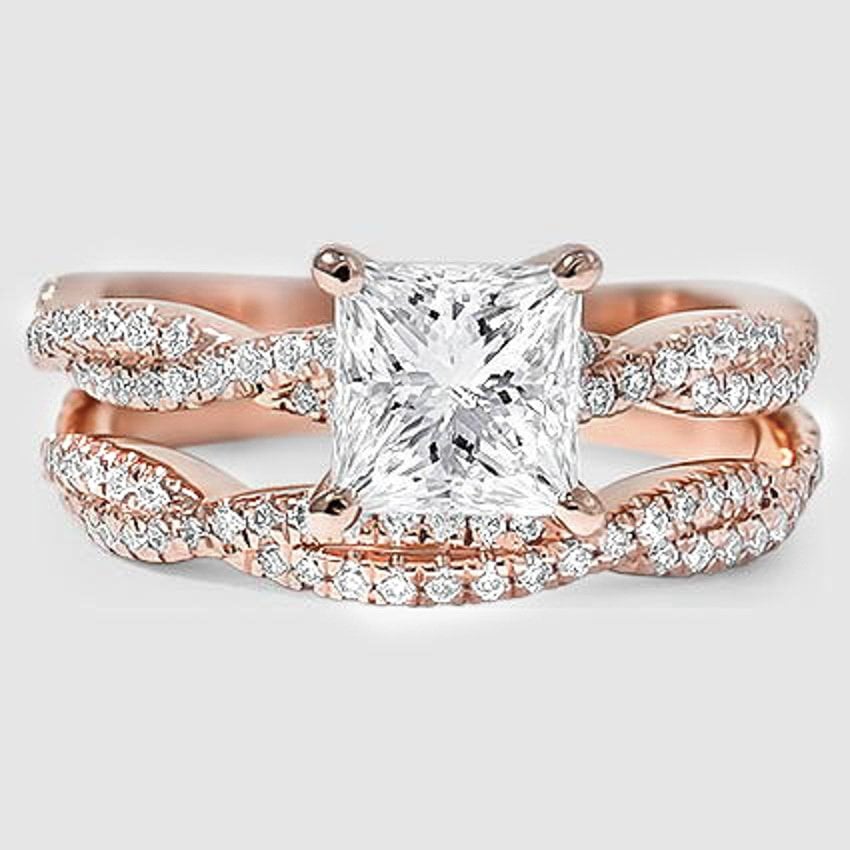 14K Rose Gold petite luxe twisted vine bridal set 