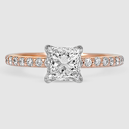 14K Rose Gold petite shared prong half coverage 