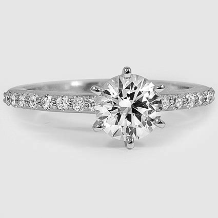 18K White Gold petite shared prong half coverage (Modified Due to Six-Prong Setting)