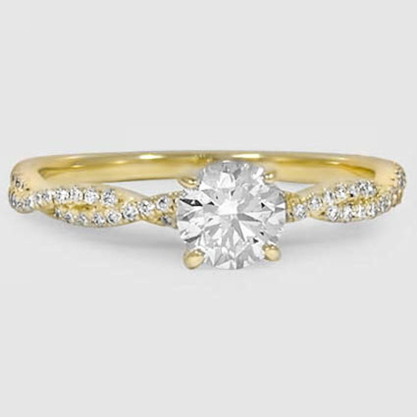 0.70 Carat Round Diamond 18K Yellow Gold Petite Luxe Twisted Vine Diamond Engagement Ring