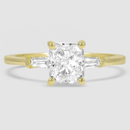 18K Yellow Gold tapered baguette three stone 