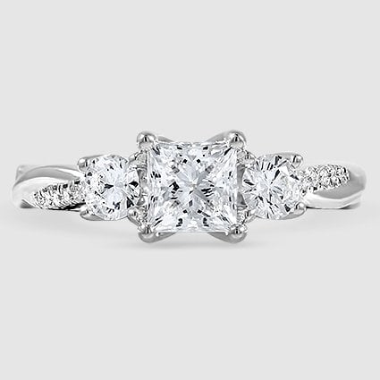 18K White Gold petite twisted vine three stone 