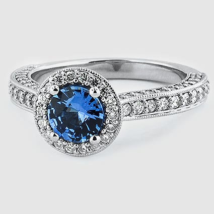 Sapphire Luxe Pavé Diamond Halo Ring in 18K White Gold