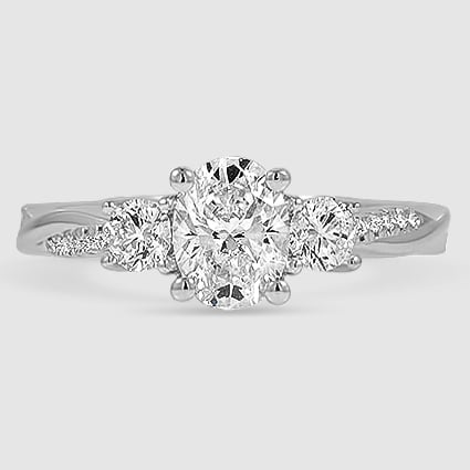 18K White Gold petite twisted vine three stone 