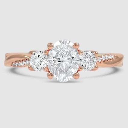 14K Rose Gold petite twisted vine three stone 