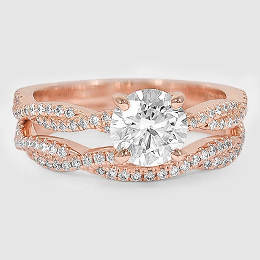 14K Rose Gold petite luxe twisted vine bridal set 
