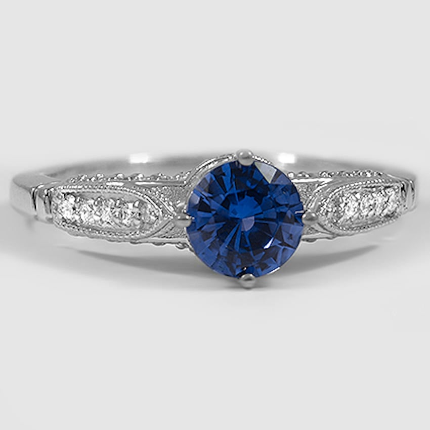 Sapphire Heirloom Diamond Ring in 18K White Gold